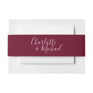 Simple Burgundy Signature Wedding Invitation Belly Band