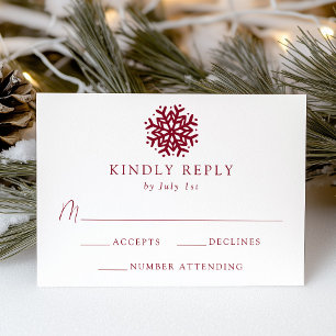 Simple Burgundy Snowflake Wedding RSVP Card