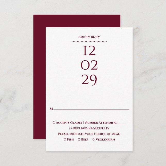 Simple Burgundy Special Date Wedding RSVP Card (Front/Back)