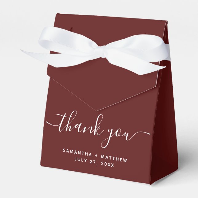  Simple Burgundy Thank You Script Wedding Favour Box (Front Side)