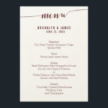 Simple Burgundy Wedding Menu Cards On Ecru Paper<br><div class="desc">Simple burgundy wedding menu cards with customisable text,  printed on felt ecru paper</div>
