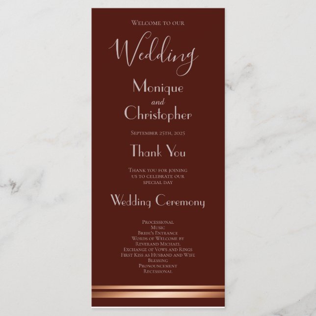 Simple Burgundy Wedding Program (Front)