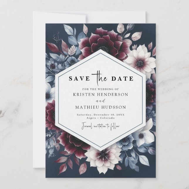 Simple Burgundy Wedding Save The Date (Front)