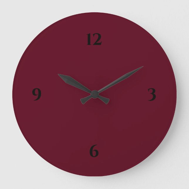 Simple Burgundy Wine & Black Large Clock (Front)