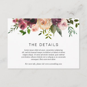 Simple Burgundy Wine Fall Floral Elegant Wedding Enclosure Card