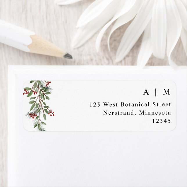 Simple Burgundy Winter Wedding Return Address Label (Insitu)