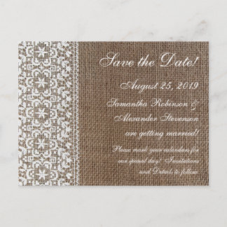 Simple Burlap and Lace Announcement Postcard