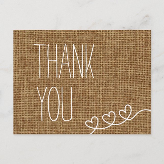 Simple Burlap Thank You Post Card (Front)