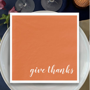Simple Burnt Orange Give Thanks Thanksgiving Napkin