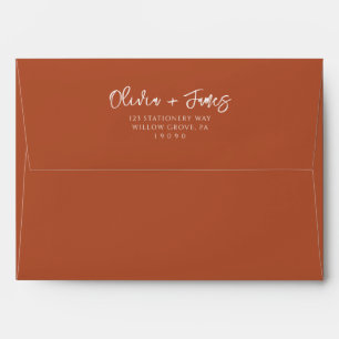Simple Burnt Orange Terracotta Calligraphy Wedding Envelope