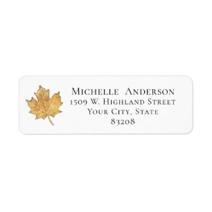 Simple Burnt Orange Watercolor Fall Maple Leaf Return Address Label