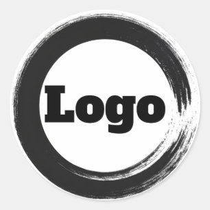 Simple Business Brand Marketing White Black Logo Classic Round Sticker