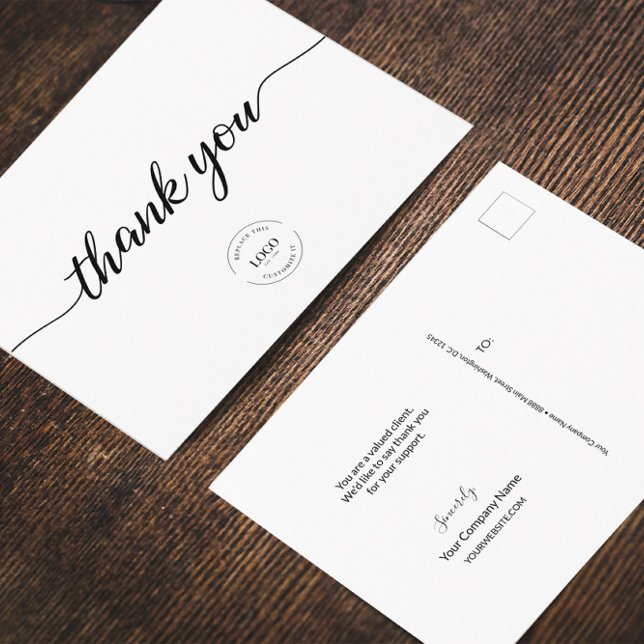 Simple Business Client Appreciation Thank you Postcard (Custom logo, wording, business name, return address thank you postcard.)
