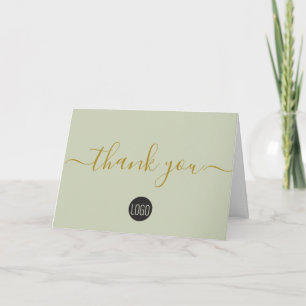 Simple Business Company logo green Gold Black Thank You Card