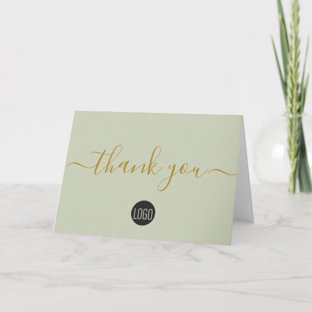 Simple Business Company logo green Gold Black   Thank You Card (Front)