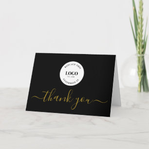 Simple Business Company logo Social Gold Black   Thank You Card