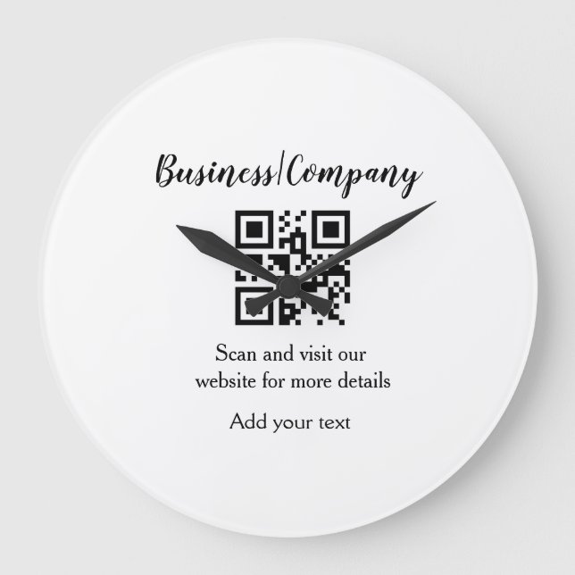 Simple business company website barcode QR add nam Large Clock (Front)