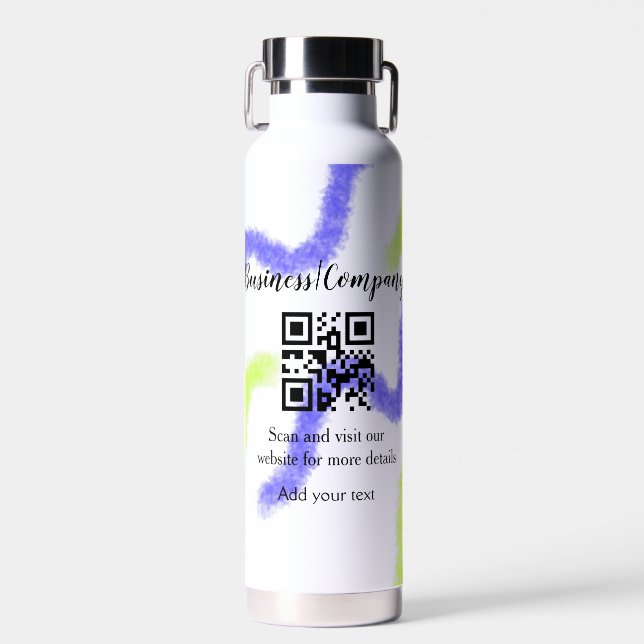 Simple business company website barcode QR add nam Water Bottle (Front)