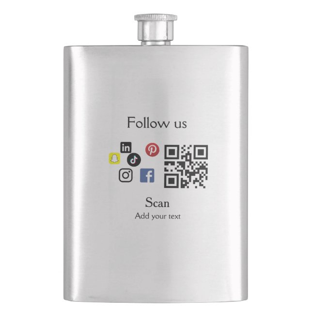Simple business company website barcode QR code Hip Flask (Front)