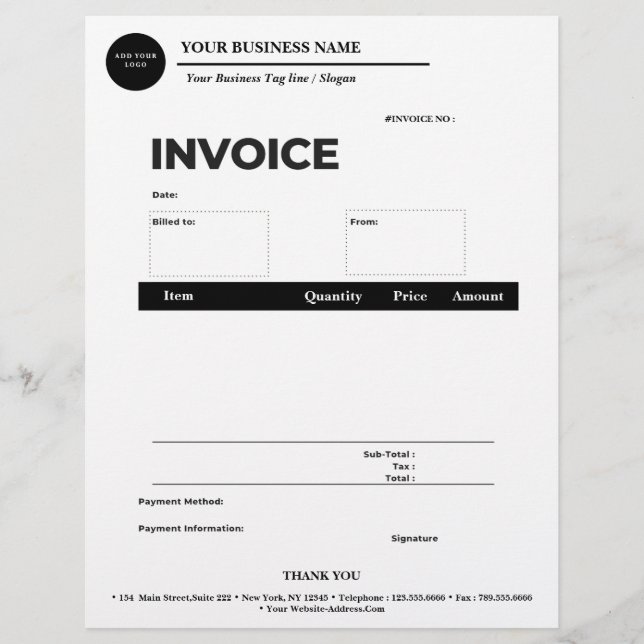 Simple Business Custom Logo Invoice  Letterhead (Front)