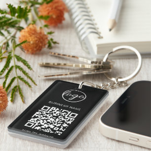 Simple Business Logo Black QR Code Key Ring