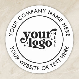 Simple Business Logo Custom Text White  Classic Round Sticker