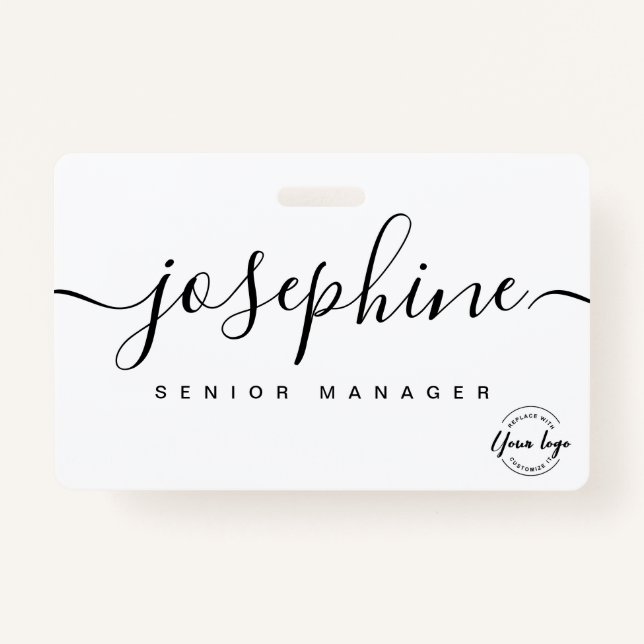 Simple business logo Elegant Custom script name ID Badge (Front)