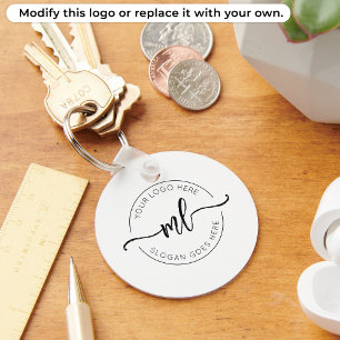 Simple Business Logo Monogram Initials White Key Ring