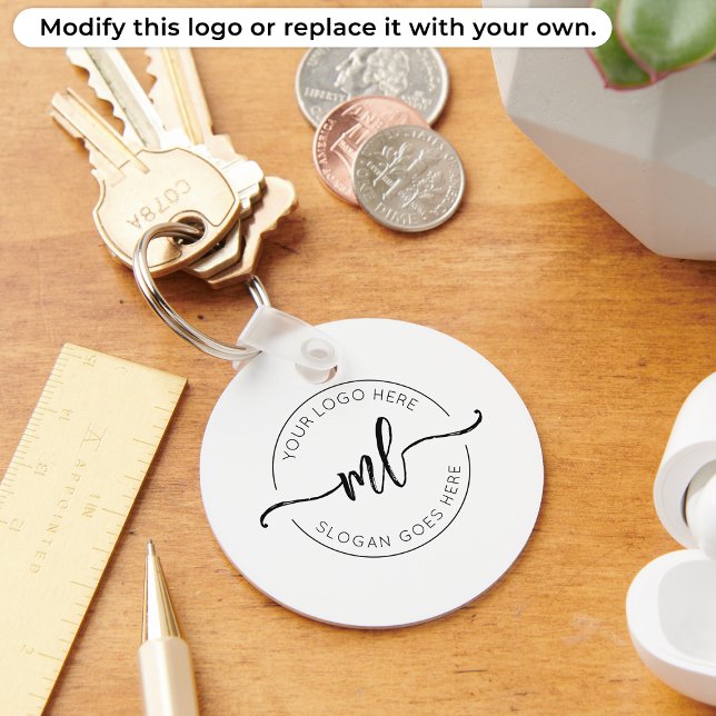 Simple Business Logo Monogram Initials White Key Ring (Creator Uploaded)