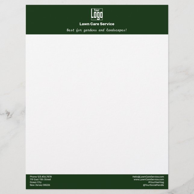 Simple Business Logo Name Motto Green Custom Letterhead (Front)