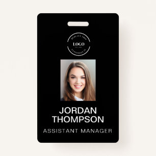 Simple Business Logo QR code Employee photo black ID Badge