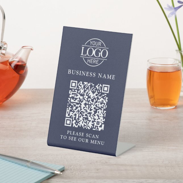 Simple Business Logo QR Code Menu Contactless Pedestal Sign (In SItu)
