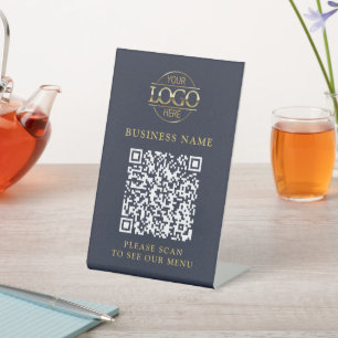 Simple Business Logo QR Code Menu Contactless Pedestal Sign