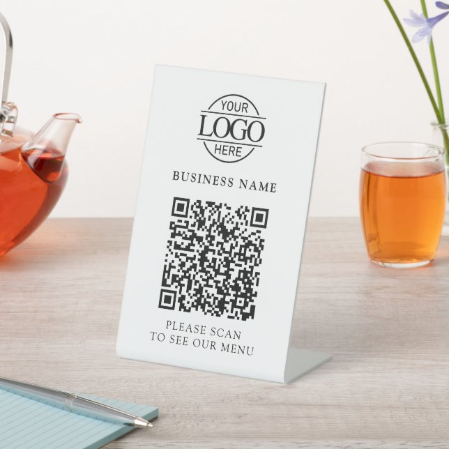 Simple Business Logo QR Code Menu Contactless Pedestal Sign (In SItu)