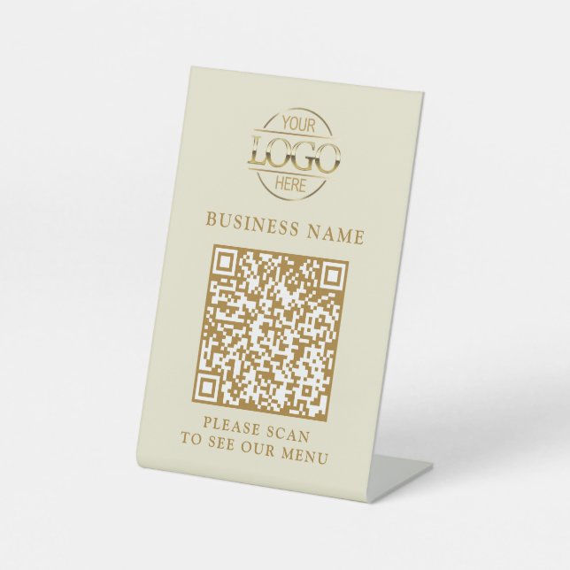 Simple Business Logo QR Code Menu Contactless Pedestal Sign (Front)
