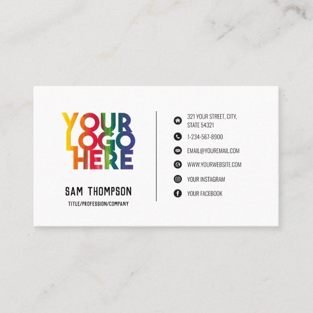 Simple Business Logo Social Media Icons Business Card (Front)