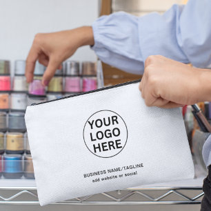 Simple Business Logo & Text Promotional White  Accessory Pouch