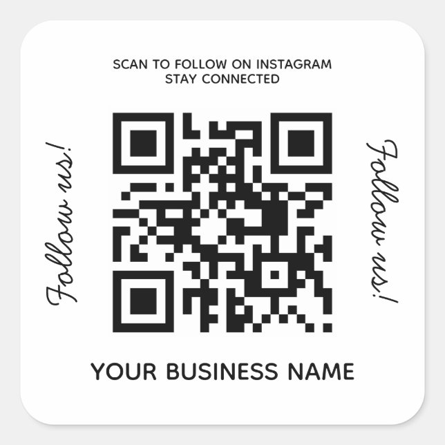 Simple Business Name QR Code Instagram Square Sticker (Front)