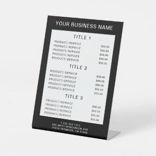 Simple Business Price List Black White Pedestal Sign