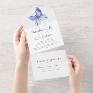 Simple Butterfly Celebration of Life All In One Invitation