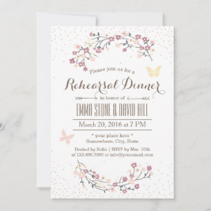 Simple Butterfly & Flowers Garden Rehearsal Dinner Invitation