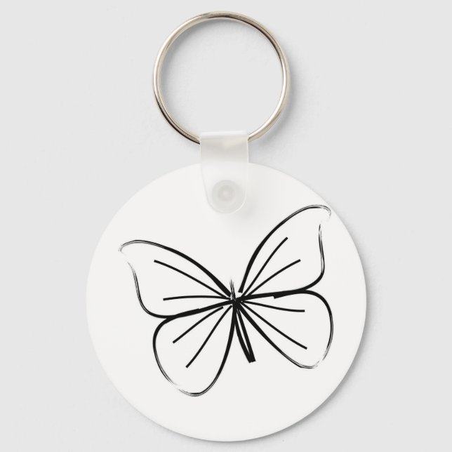 Simple Butterfly Line Drawing Key Ring (Front)