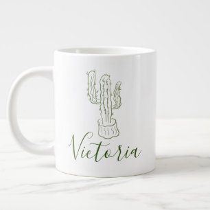Simple Cactus Doodle Name Giant Coffee Mug