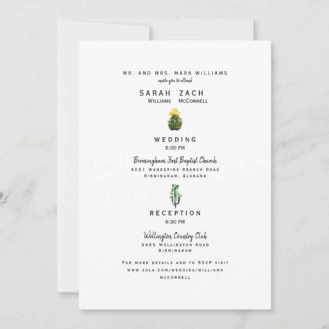 Simple Cactus Two Venue Website Parents Wedding Invitation (Front)