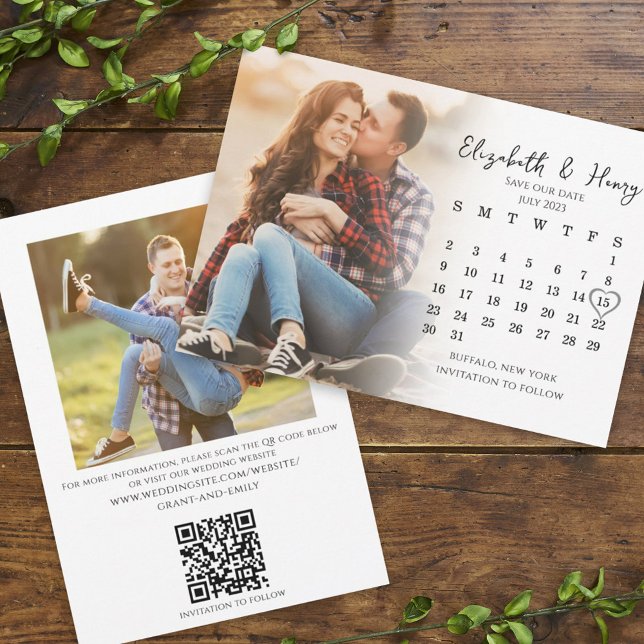Simple Calendar Calligraphy Two Photo QR Code Invi Invitation (Creator Uploaded)
