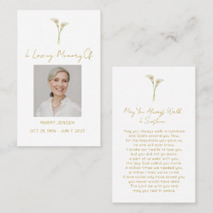 Simple Calla lily Photo Funeral Prayer Card