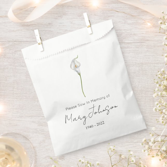 Simple Calla lily Seed packet Funeral  Favour Bag (Clipped)