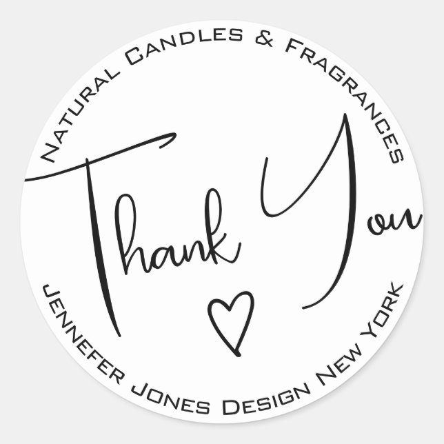 Simple Calligraphy Black and White Thank You Label (Front)
