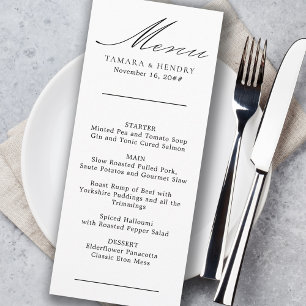 Simple Calligraphy Black and White Wedding Menu