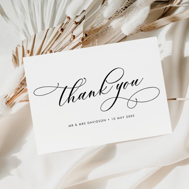 simple calligraphy black and white wedding thank you card (Creator Uploaded)